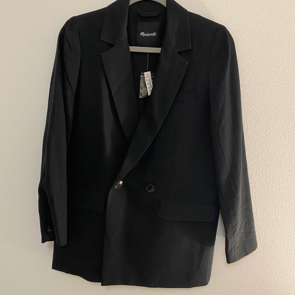 NWT - Madewell Drapeweave Caldwell Double-Breasted Blazer - Black - Size XS - Picture 3 of 5